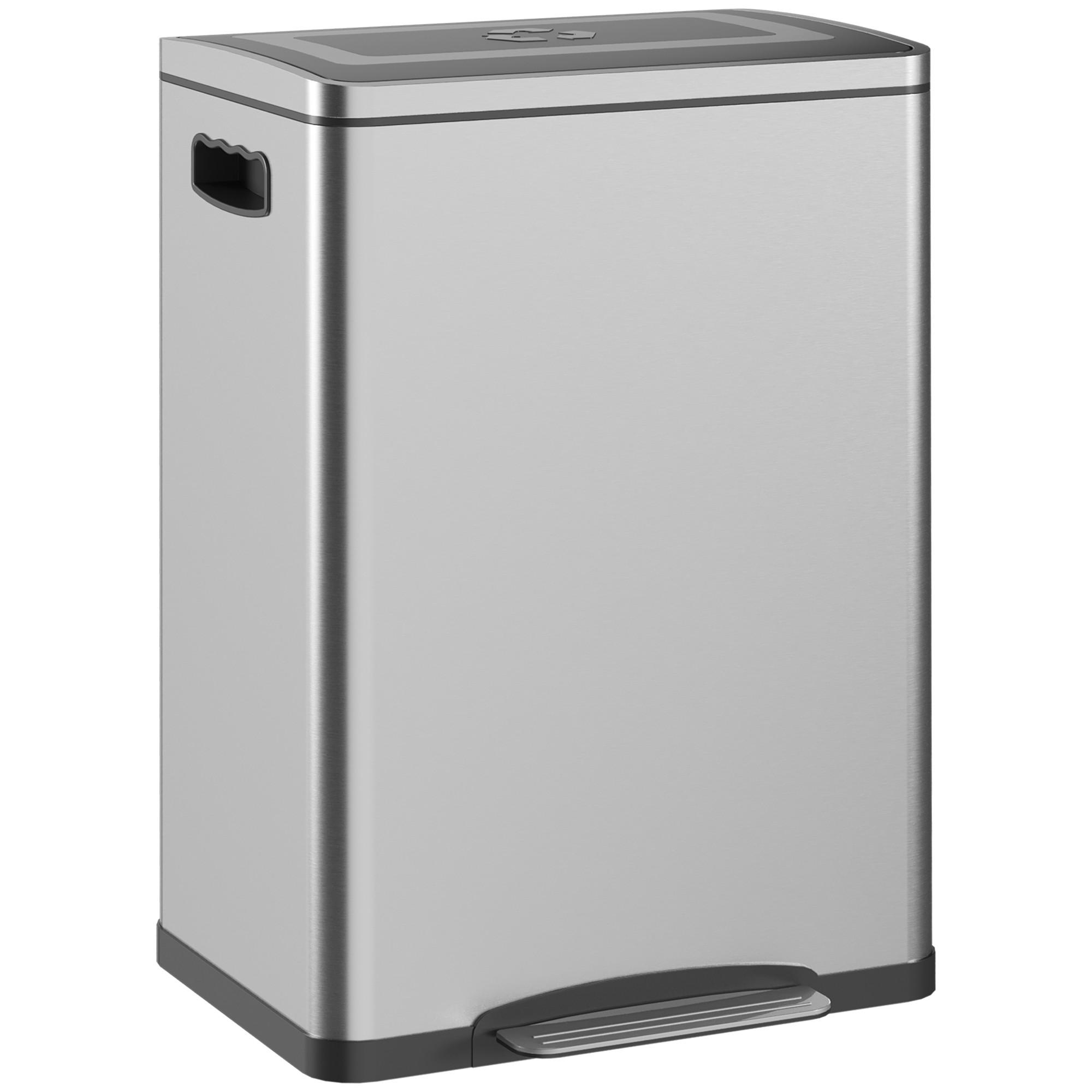 MÜLLEIMER 40L Edelstahl, Silber, 40 x 34,8 x 59 cm - Silberfarben, Kunststoff (34.8/59/70cm) - HOMCOM