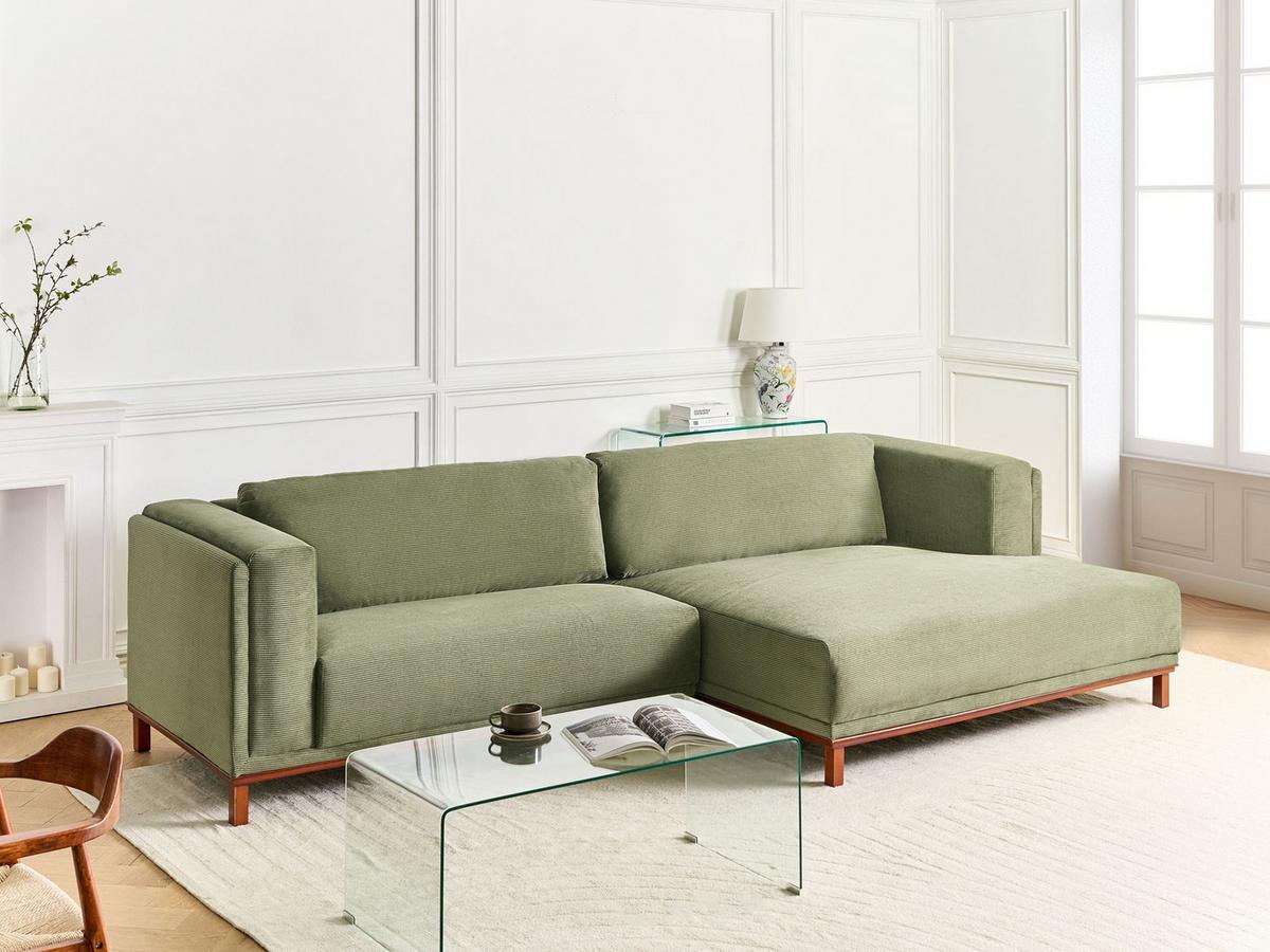 ECKSOFA 4-Sitzer Cord Grün linksseitig Veng - Hellbraun/Braun, Textil (310/155cm) - Beliani