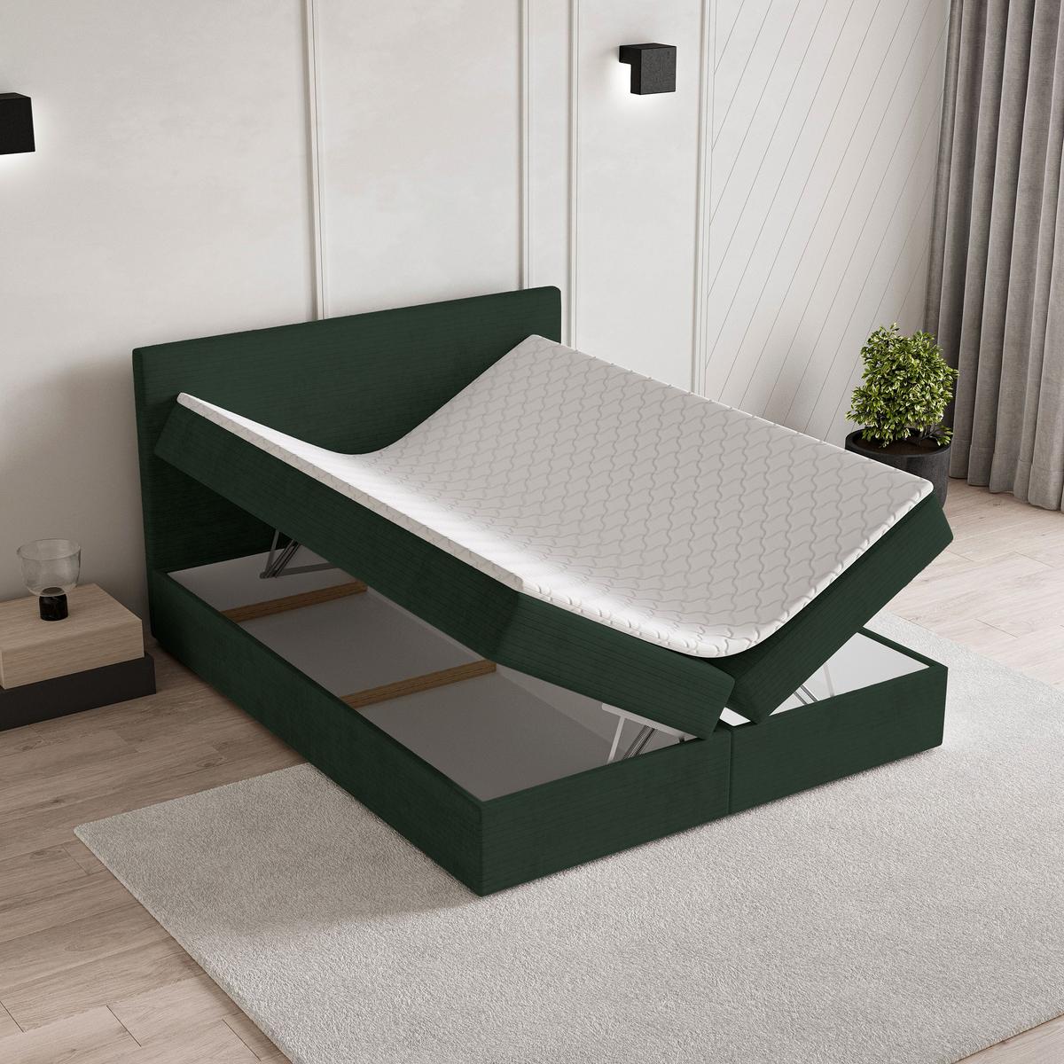 BOXBETT NIRA 180x200 cm mit Matratze und Topper - Grün - Grün, Holz (180/200cm) - MASSENO