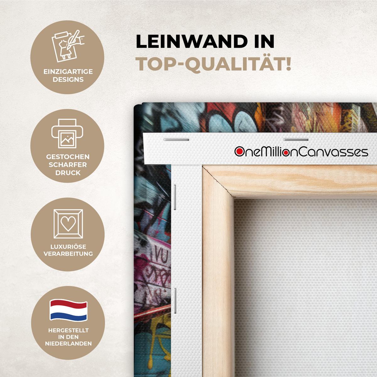 LEINWANDBILD Treppe - Graffiti - Farben - Kunst XXL 150x100 cm - Multicolor, Textil (150/100cm) - MuchoWow