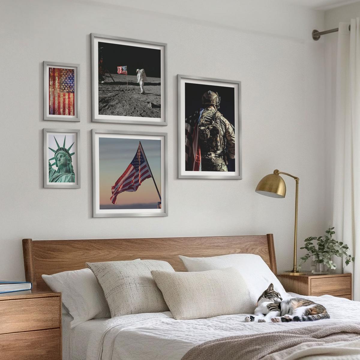 BILDER SET 5er Set - 50x50 cm & 20x30 cm & 40x60 cm Silberner Rahmen - Ruhige Landschaften am Strand der Sonne - Silberfarben, Kunststoff (40/60cm) - TULUP