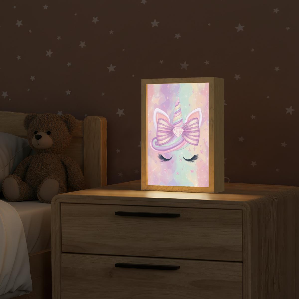 NACHTTISCHLAMPE Einhorn - Glitzer - Regenbogen - Pastell 20x30 cm - Hellrosa, Holzwerkstoff (8/20/30cm) - OnlyWow
