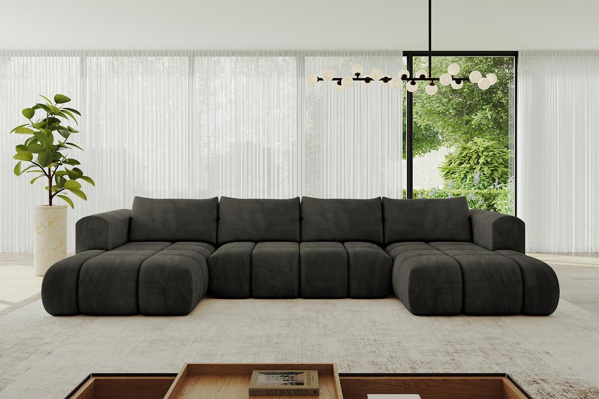 WOHNLANDSCHAFT CLOUD-U 405x185x90 Schwarz Velours - Schwarz, Holzwerkstoff/Kunststoff (405/90/185cm) - ALTDECOR