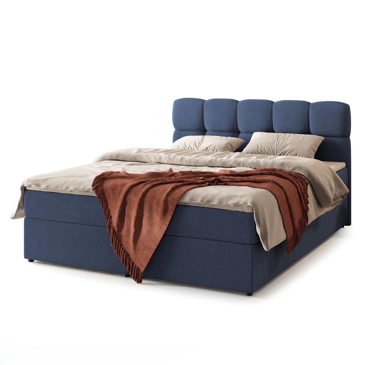 BOXBETT MERU 180x200 cm mit Matratze und Topper - Blau - Blau, Holz (180/200cm) - MASSENO