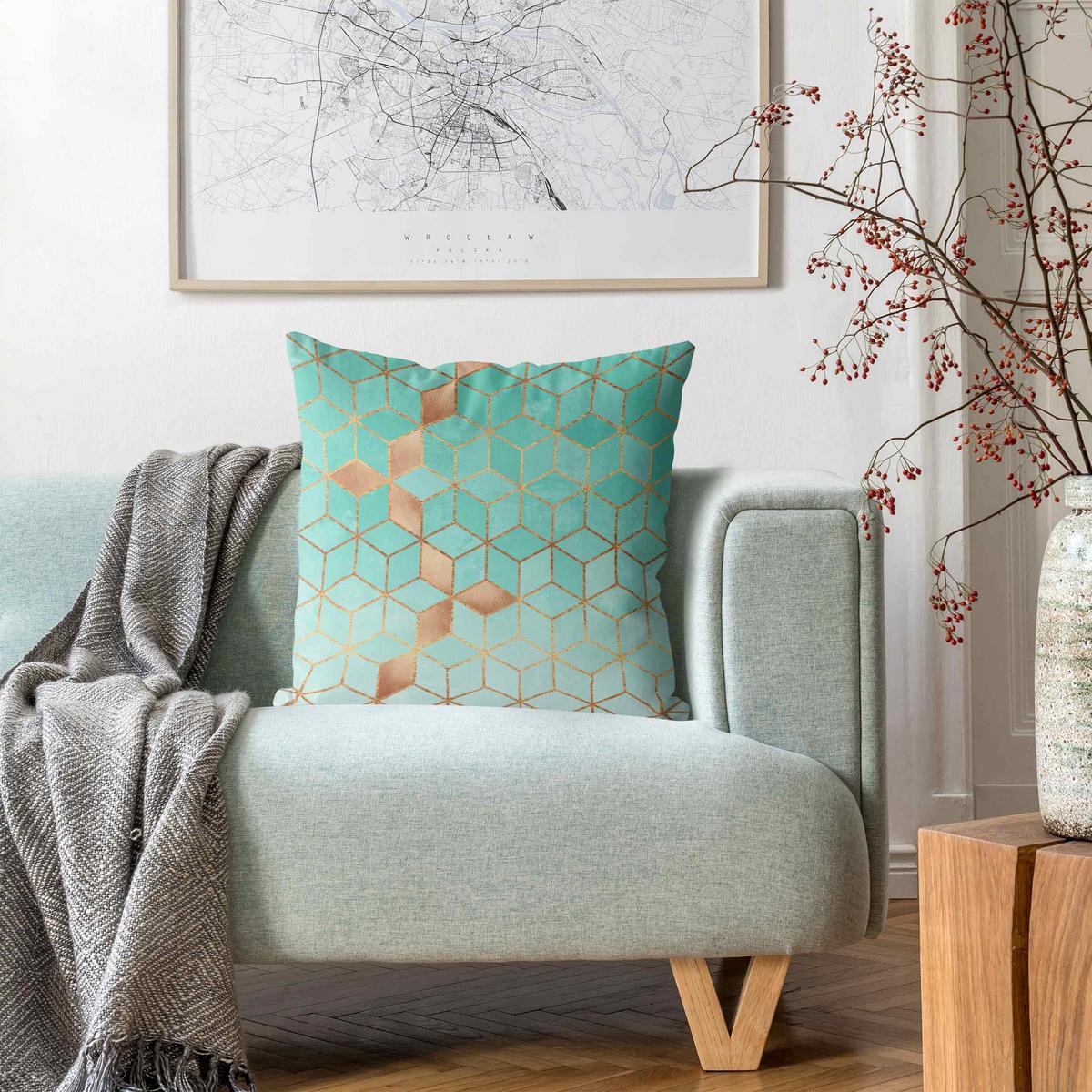 Bilderwelten DEKOKISSEN Türkis Weiß goldene Geometrie 50/50 cm online kaufen ➤ mömax