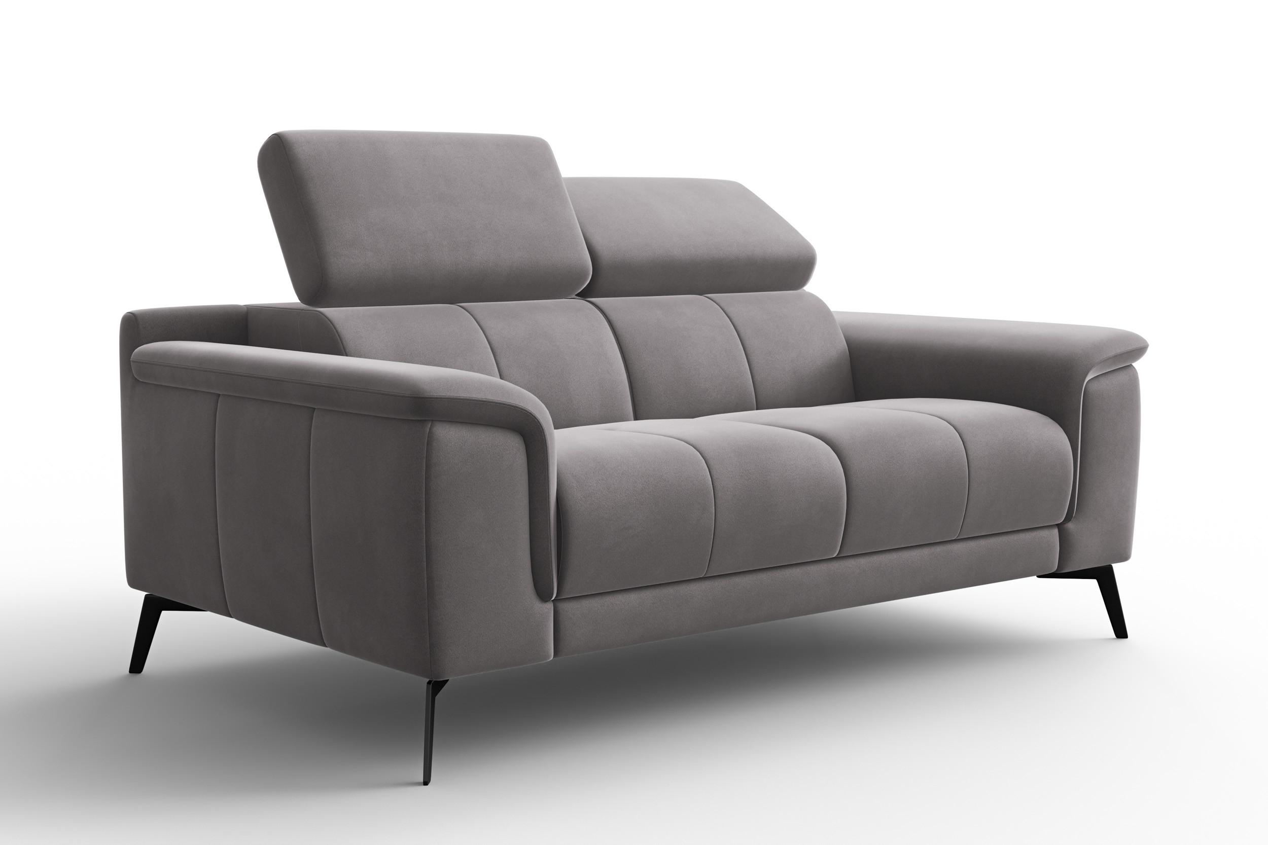 SOFA FIERO 2-Sitzer, Dunkelgrauer Veloursstoff - Dunkelgrau/Schwarz, Holz/Textil (170/82/103cm) - Courtois Laville