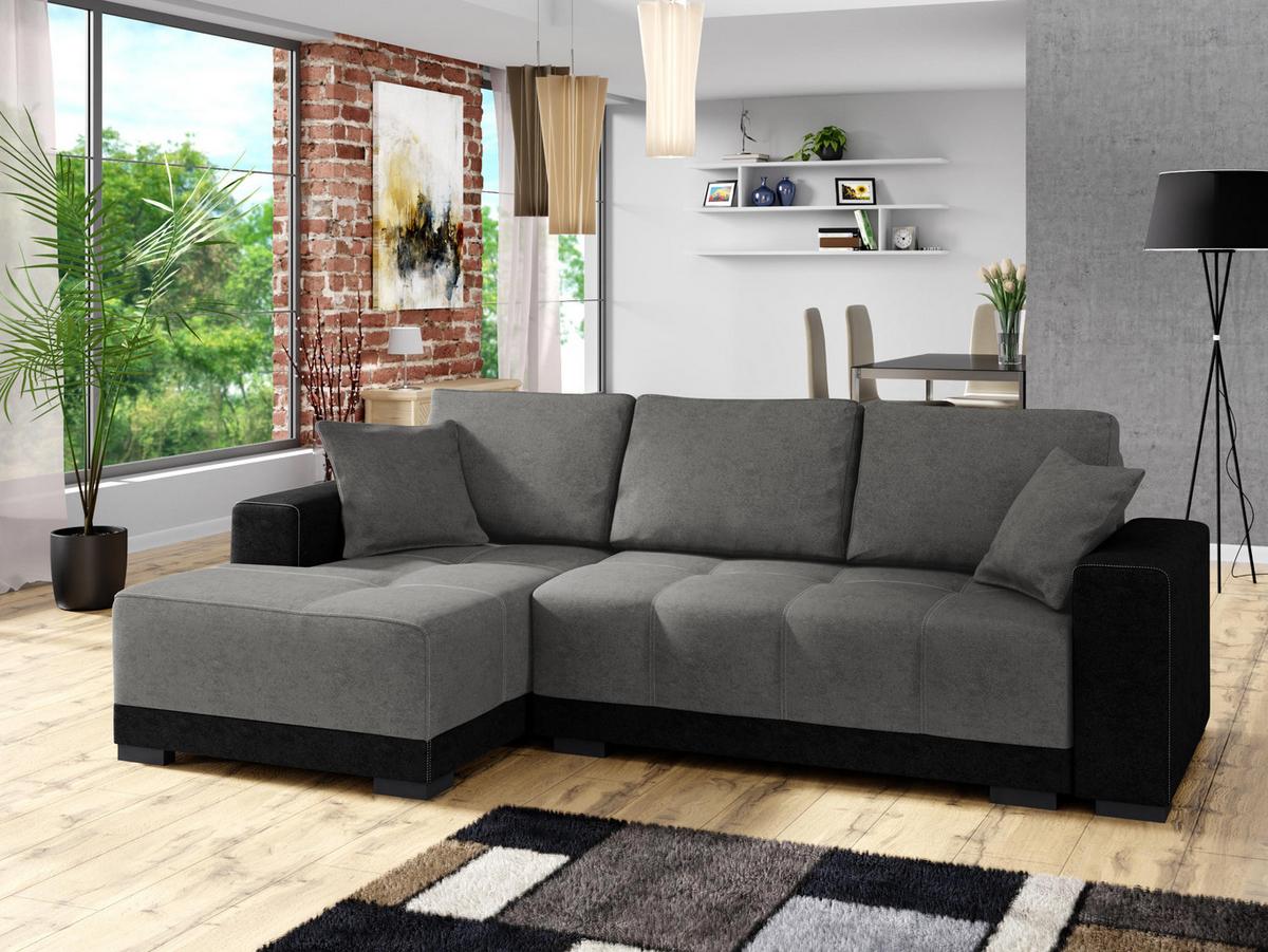 ECKSOFA Dallas, Seite: Links - Schwarz/Grau, Holz/Textil (240/140cm) - MIRJAN24