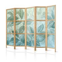 PARAVENT Japanischer 5-tlg 225x172 cm Bl tter Natur - Blau, Holz/Textil (225/172/3cm) - Muralo