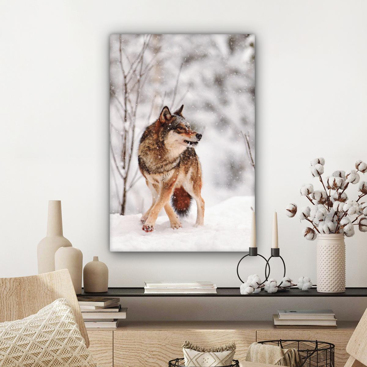 LEINWANDBILD Wolf - Winter - Schnee - Natur - Tiere Wanddeko 40x60 cm - Haselnussfarben, Textil (40/60cm) - MuchoWow