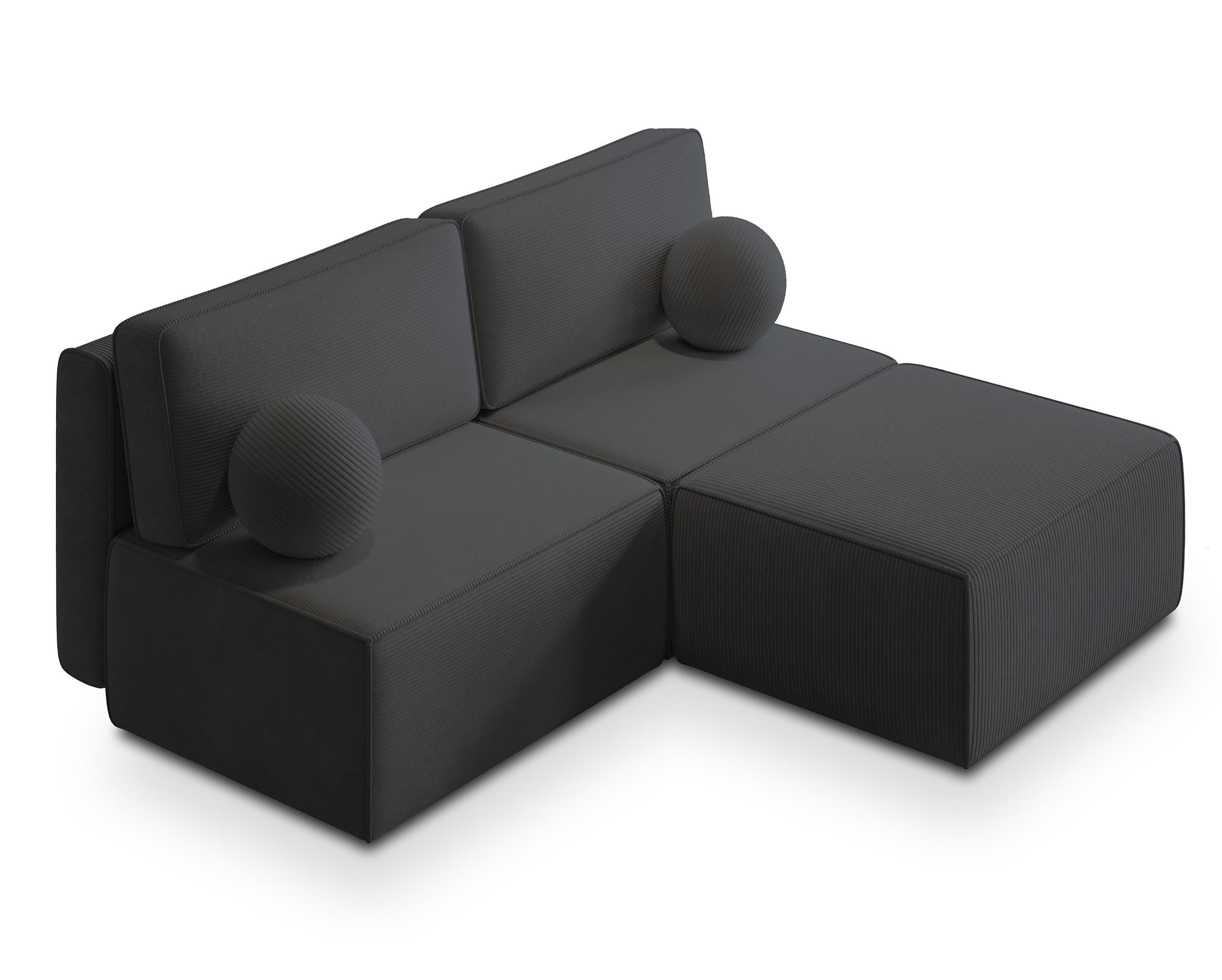 ECKSOFA VARNA P Graphitfarben Kordstoff mit Schlaffunktion - Graphitfarben/Grau, Holz/Kunststoff (196/158cm) - MASSENO