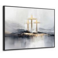 LEINWAND Bilder mit Rahmen - Abstrakt - Malerei - Christentum - Kreuz - 100x70 - Weiß, Textil (100/70cm) - MuchoWow