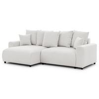ECKSOFA Calma mit Schlaffunktion und Bettkasten im Bumpy-Design aus weichem Creme Webstoff - Ottomane links - Creme/Schwarz, Holz/Kunststoff (239/140cm) - S-Style