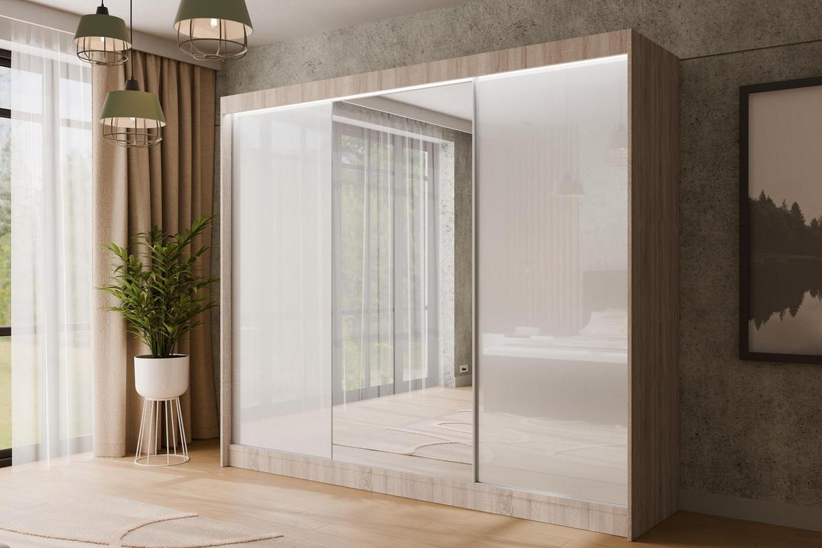 KLEIDERSCHRANK VESLI - 250 cm - Sonoma Eiche|Weiß - Weiß/Sonoma Eiche, Holzwerkstoff (250/215/61cm) - ALTDECOR