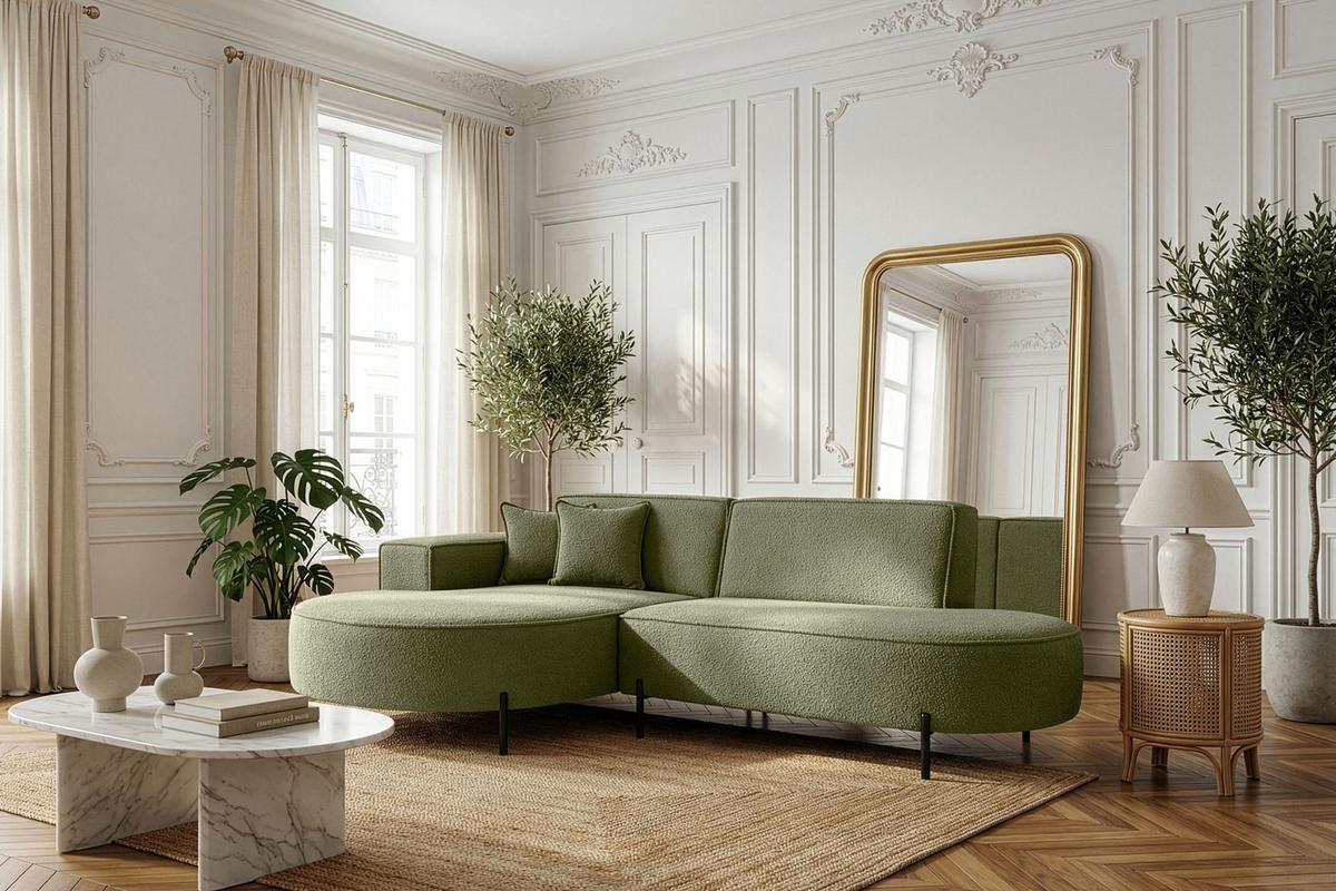 ECKSOFA Hana Loft 3-Sitzer Ecke Links, Boucle, Grün 241/80/168 cm - Schwarz/Grün, Textil/Metall (241/168cm) - WFL GROUP