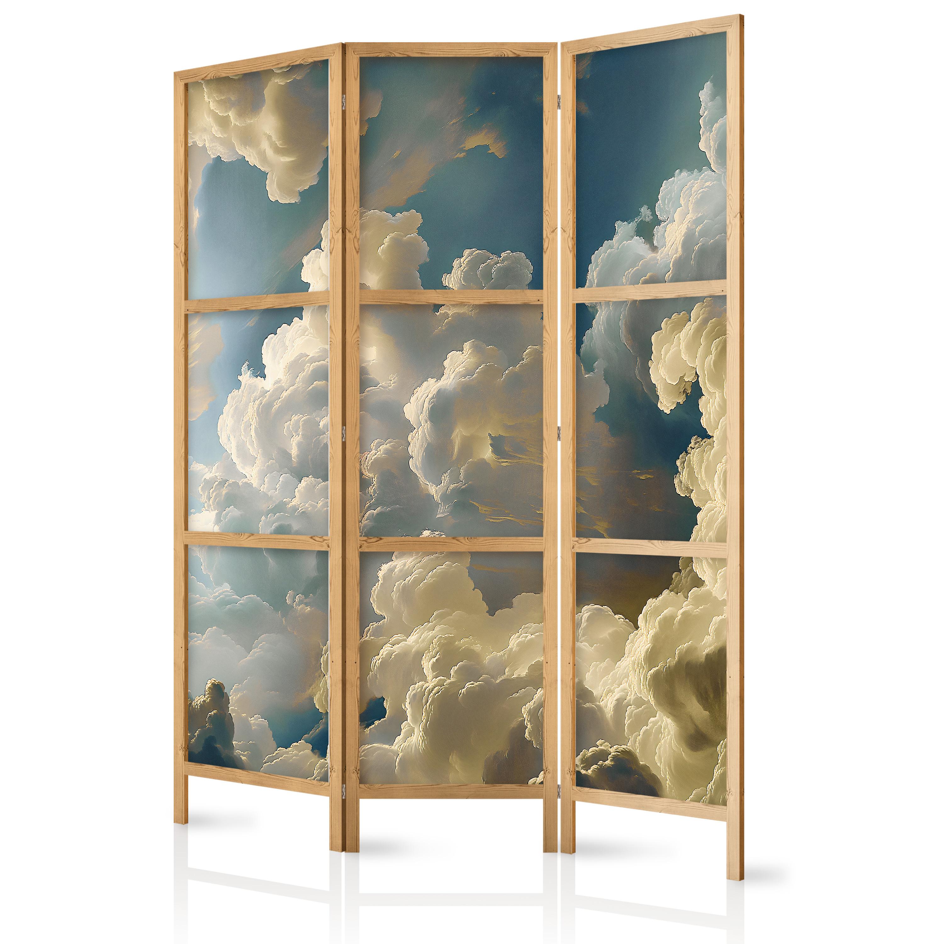 PARAVENT Japanischer 3-tlg 135x172 cm Malerische Wolken - Blau, Holz/Textil (135/172/3cm) - Muralo