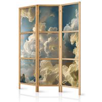 PARAVENT Japanischer 3-tlg 135x172 cm Malerische Wolken - Blau, Holz/Textil (135/172/3cm) - Muralo