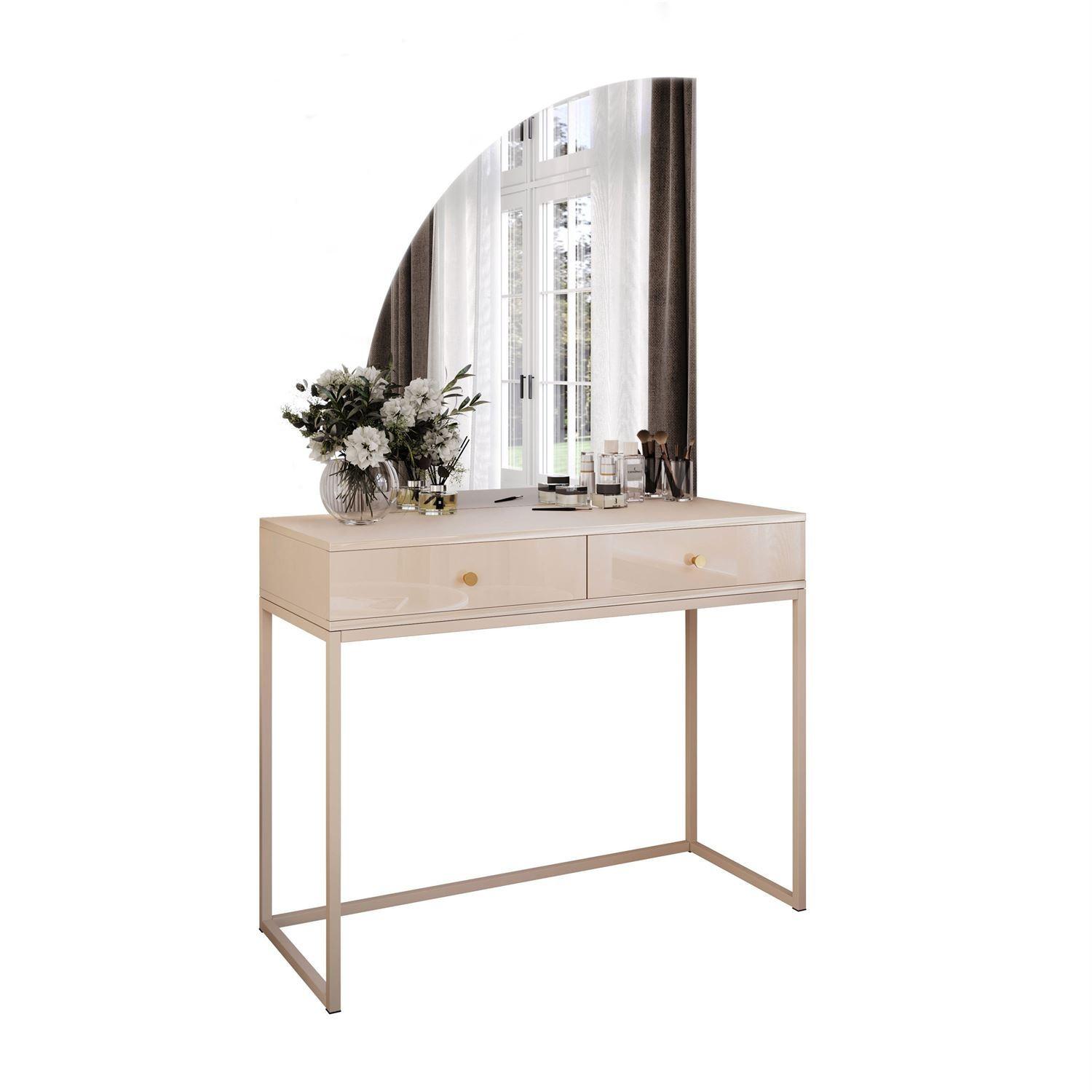SCHMINKTISCH QUINNIE KASCHMIR mit LED-Spiegel links gold Griff - Kaschmir, Holzwerkstoff (100/175/42cm) - Lookway