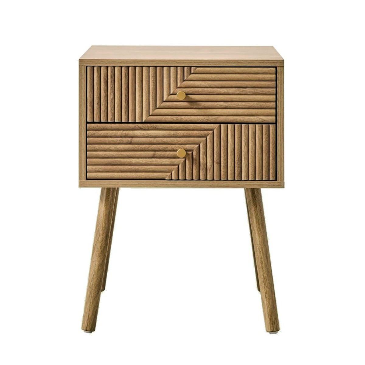 NACHTTISCH 2 Schubladen mit Fronten in Lamellenoptik in L-Form Eden 45/39/60 cm - Eschefarben, Holzwerkstoff (39/60/45cm) - Calicosy
