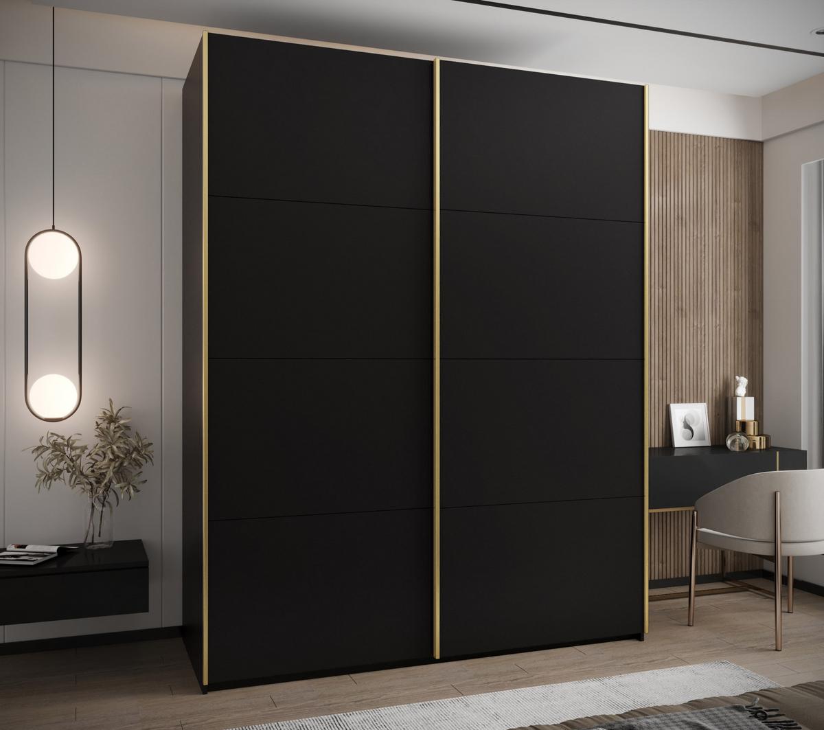 SCHWEBETÜRENSCHRANK 245,5/190/64 2-türig - Goldfarben/Schwarz, Holz/Metall (190/245/64cm) - Abiks Möbel