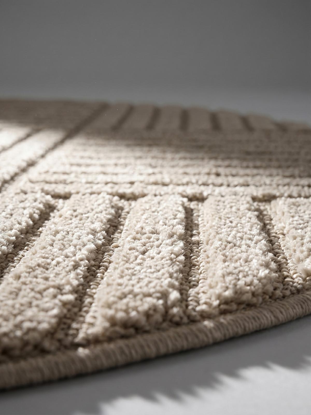 TEPPICH Hochflor RIGI in Beige, mit Cord-Streifen-Patchwork, Ø 120 cm - Beige, Textil (120/120cm) - KADIMA DESIGN