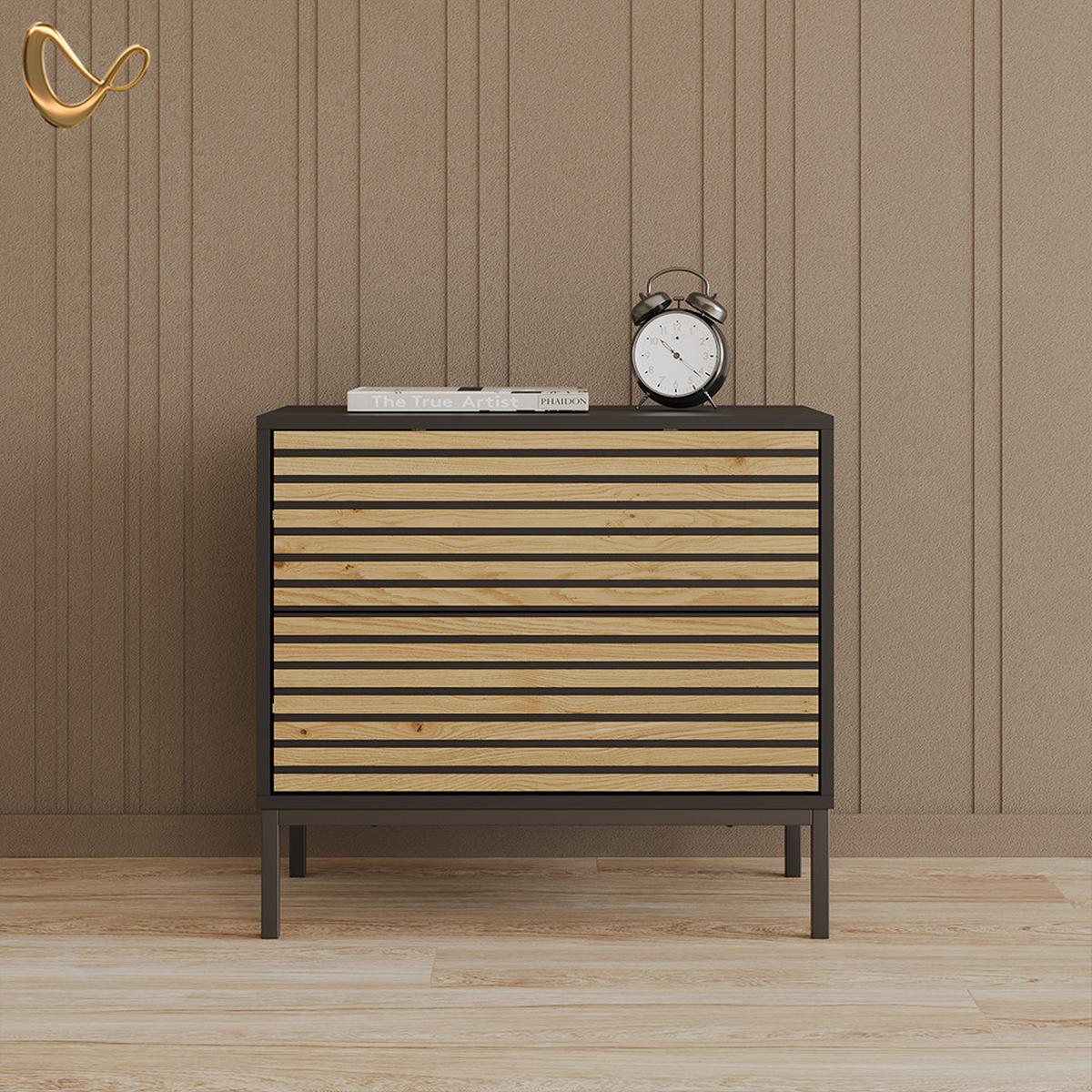 NACHTTISCH Aterno Goldkraft Eiche/Anthrazit mit 2 Schubladen - Honigeiche/Anthrazit, Holzwerkstoff (66/60/36cm) - Livinity®