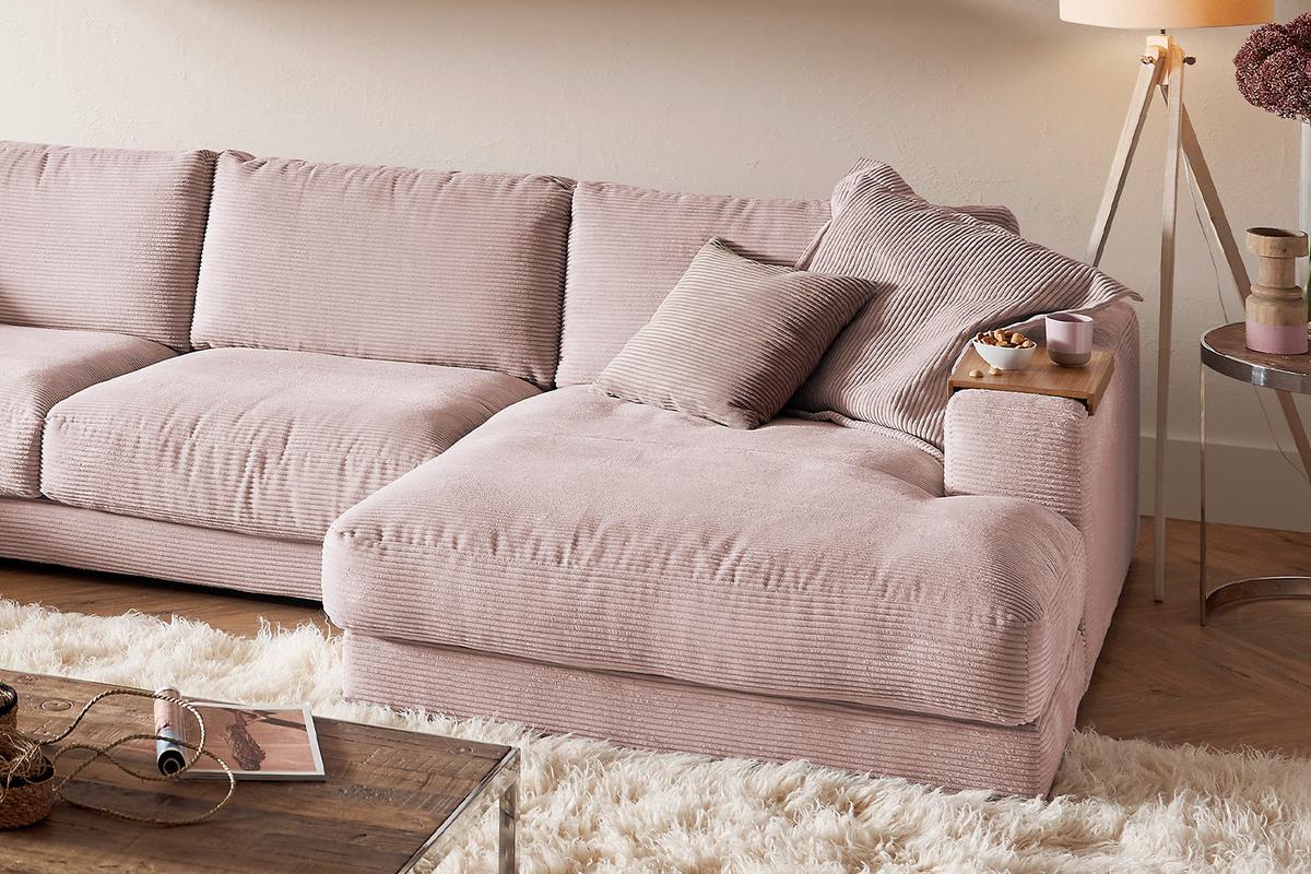 WOHNLANDSCHAFT MADELINE Pink Cord - Schwarz/Rosa, Kunststoff/Textil (425/86/224cm) - KAWOLA