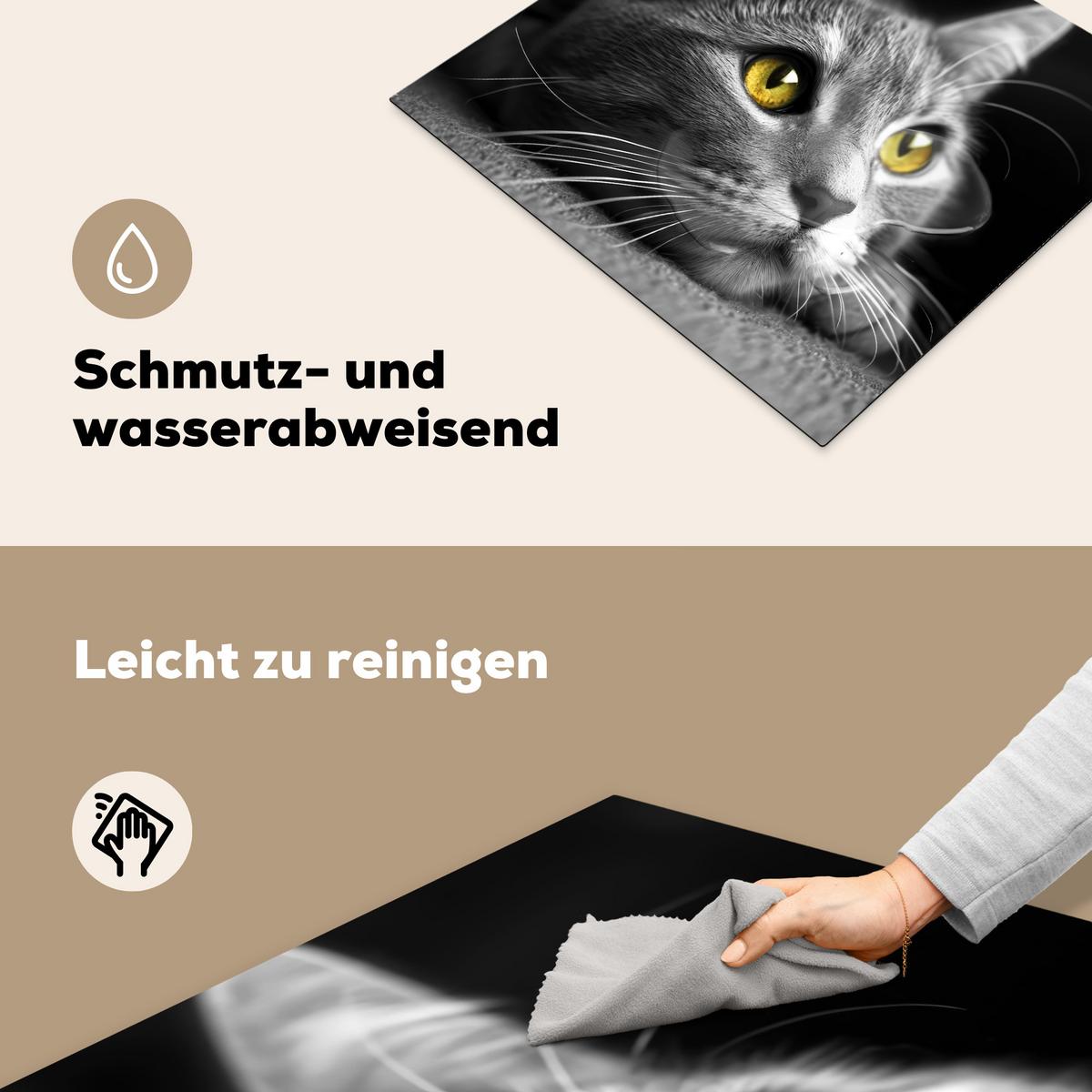 HERDABDECKPLATTE Katze - Grau - Tiere - Katze Abdeckung Ceranfeld 57.6x51.6 cm - Grau, Kunststoff (57.6/51.6/0.2cm) - MuchoWow