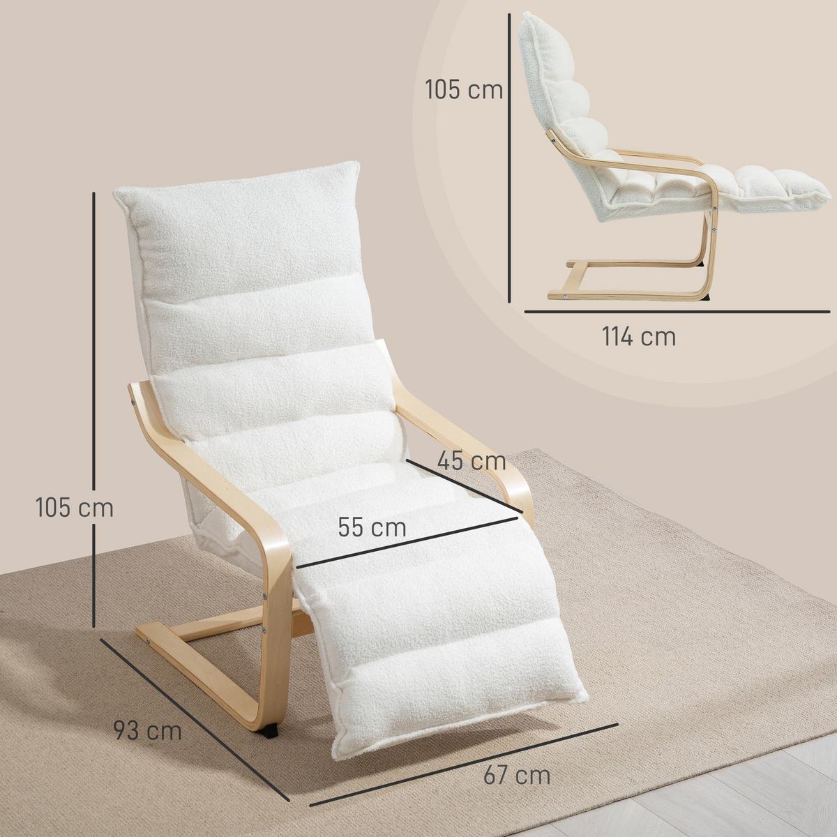 RELAXSSESSEL Sessel mit Verstellbar Fußteil, Armlehne für Wohnzimmer, Weiß - Weiß, Kunststoff (67/105/114cm) - HOMCOM