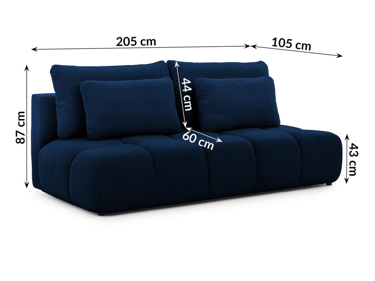 SCHLAFSOFA Belluno aus hochwertigem Marineblau Plüschstoff mit Bettkasten und tiefen Steppungen in Bubble-Optik - Blau/Schwarz, Holz/Kunststoff (205/87/105cm) - S-Style