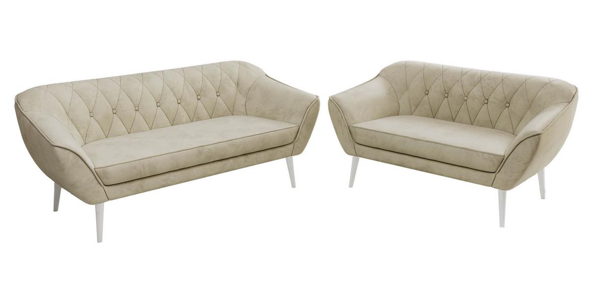 SITZGARNITUR PIRS 3+2 - Beige Velvet - Weiße Beine - Beige/Weiß, Holzwerkstoff/Textil (180/75/74cm) - MKS