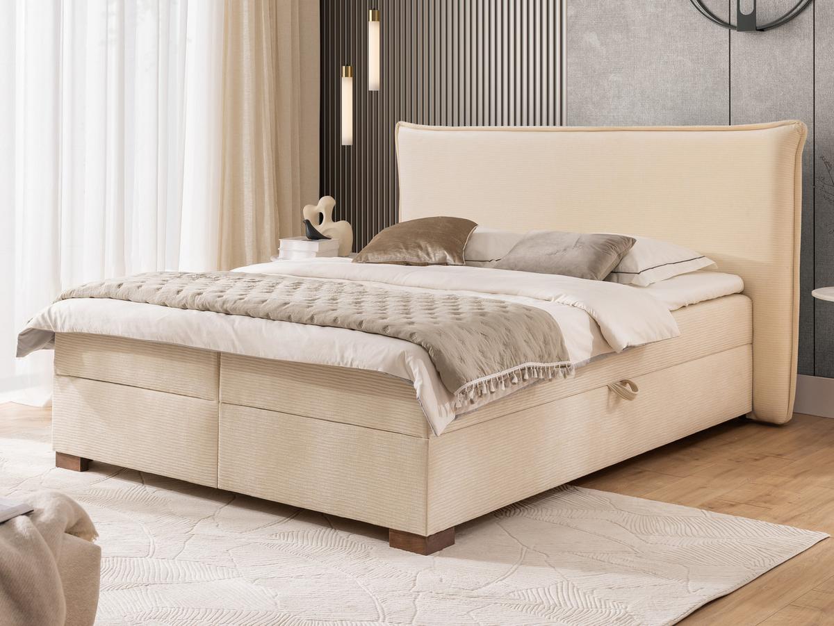 BOXBETT Lovetti, Strukturstoff mit Cordoptik, H3 - Beige/Dunkelbraun, Holz/Kunststoff (140/200cm) - S-Style Möbel