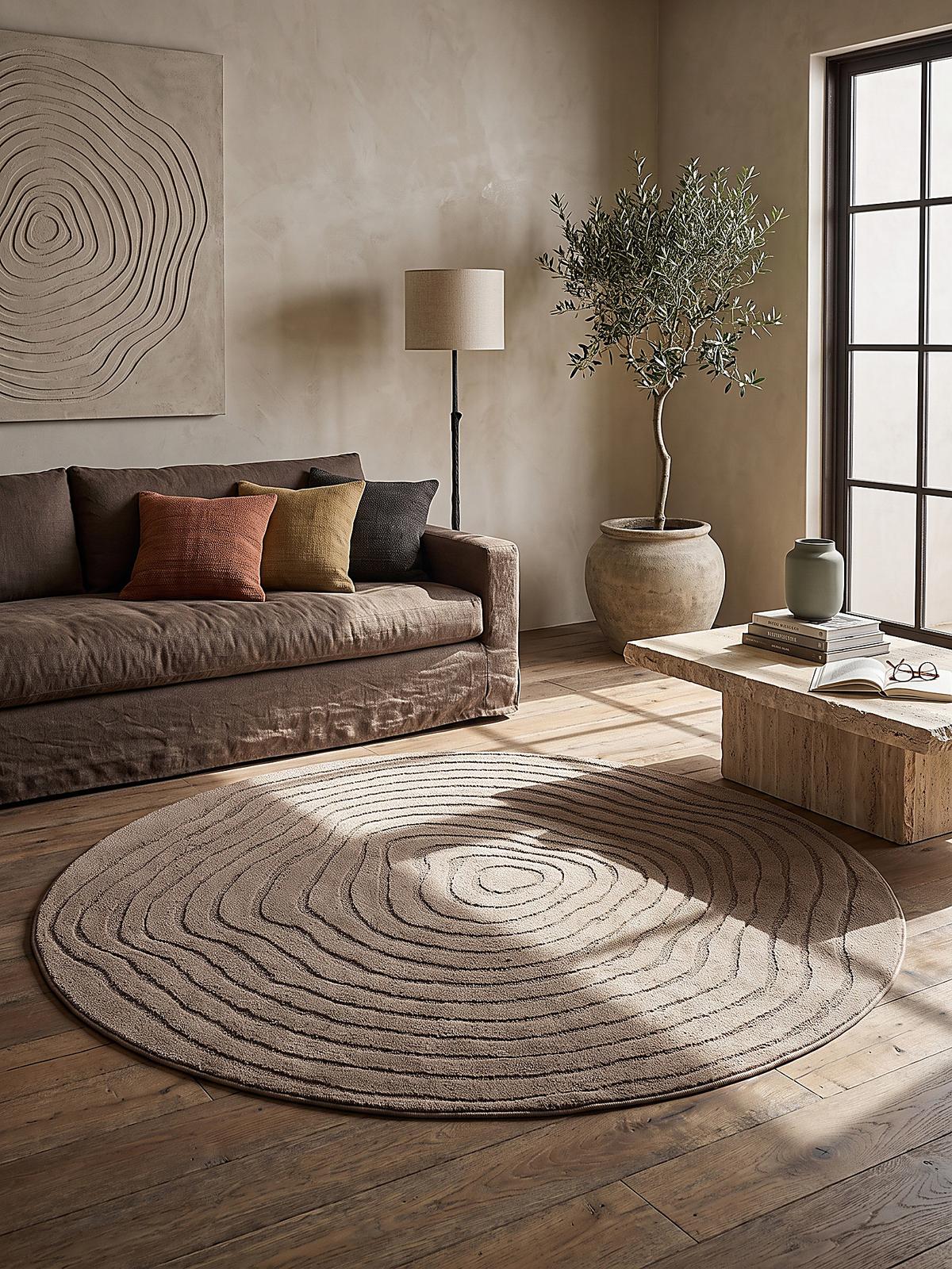 TEPPICH Kurzflor CETINA Gestreift Polypropylen-Polyester Braun 160 x 160 cm - Braun, Textil (160/160cm) - KADIMA DESIGN