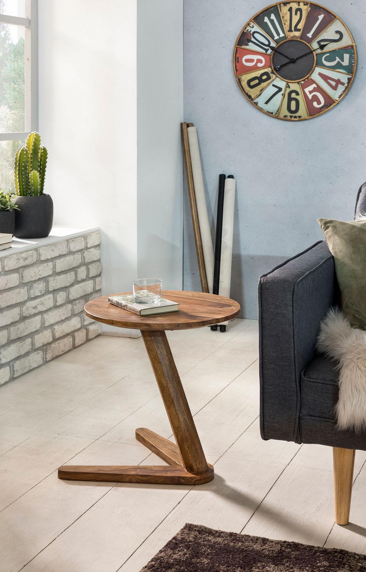 BEISTELLTISCH – Rund Massivholz Natur 45x45 cm Landhaus - Braun, Holz (45/45/50cm) - KADIMA DESIGN