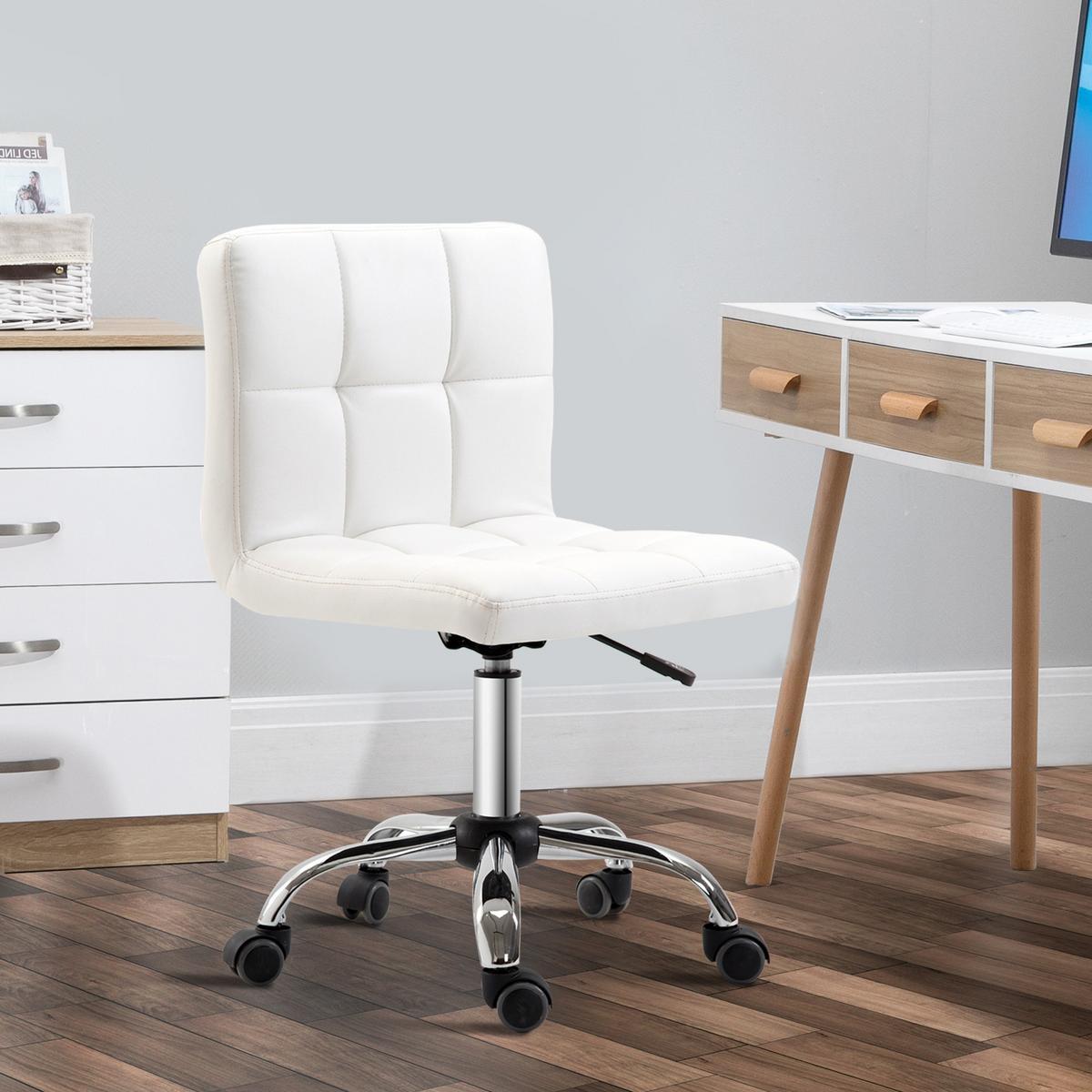 BÜROSTUHL, Ergonomischer Schreibtischstuhl ohne Armlehne für Büro, Kunstleder - Weiß, Kunststoff (46/92/51cm) - HOMCOM