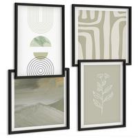 BILDER SET 4er Set - 50x50 cm & 40x60 cm Schwarzer Rahmen - Geometrische Pflanzenmuster - Schwarz, Kunststoff (50/50cm) - TULUP