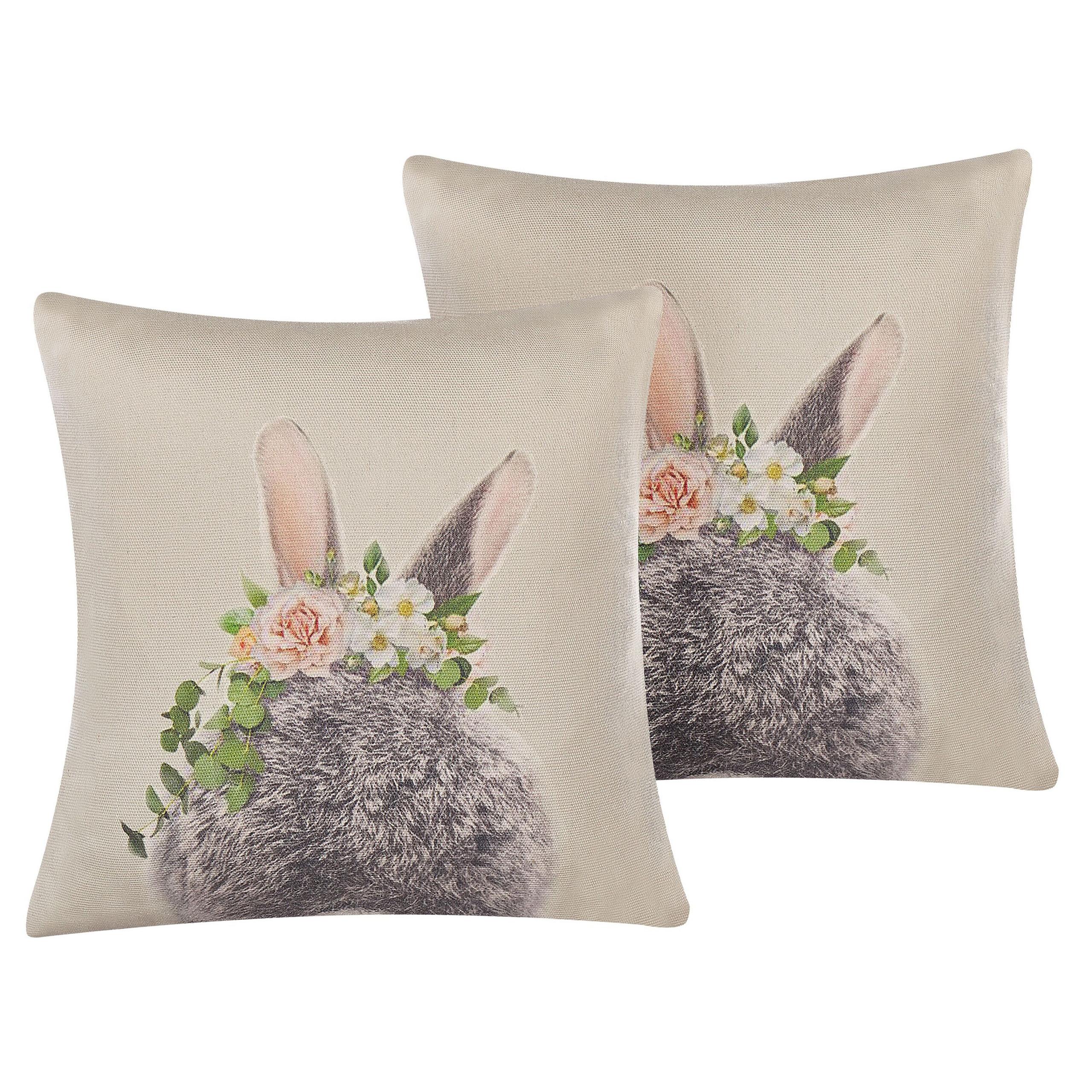 DEKOKISSEN 2er-Set Taupe 45/45 cm Fatsia - Graubraun, Naturmaterialien/Textil (45/45cm) - Beliani