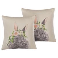 DEKOKISSEN 2er-Set Taupe 45/45 cm Fatsia - Graubraun, Naturmaterialien/Textil (45/45cm) - Beliani