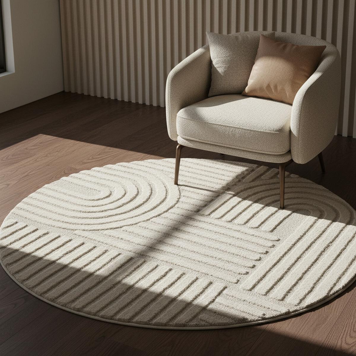 HOCHFLORTEPPICH RIGI, im Skandi-Boho-Stil, Creme, Ø 120 cm - Beige, Textil (120/120cm) - KADIMA DESIGN