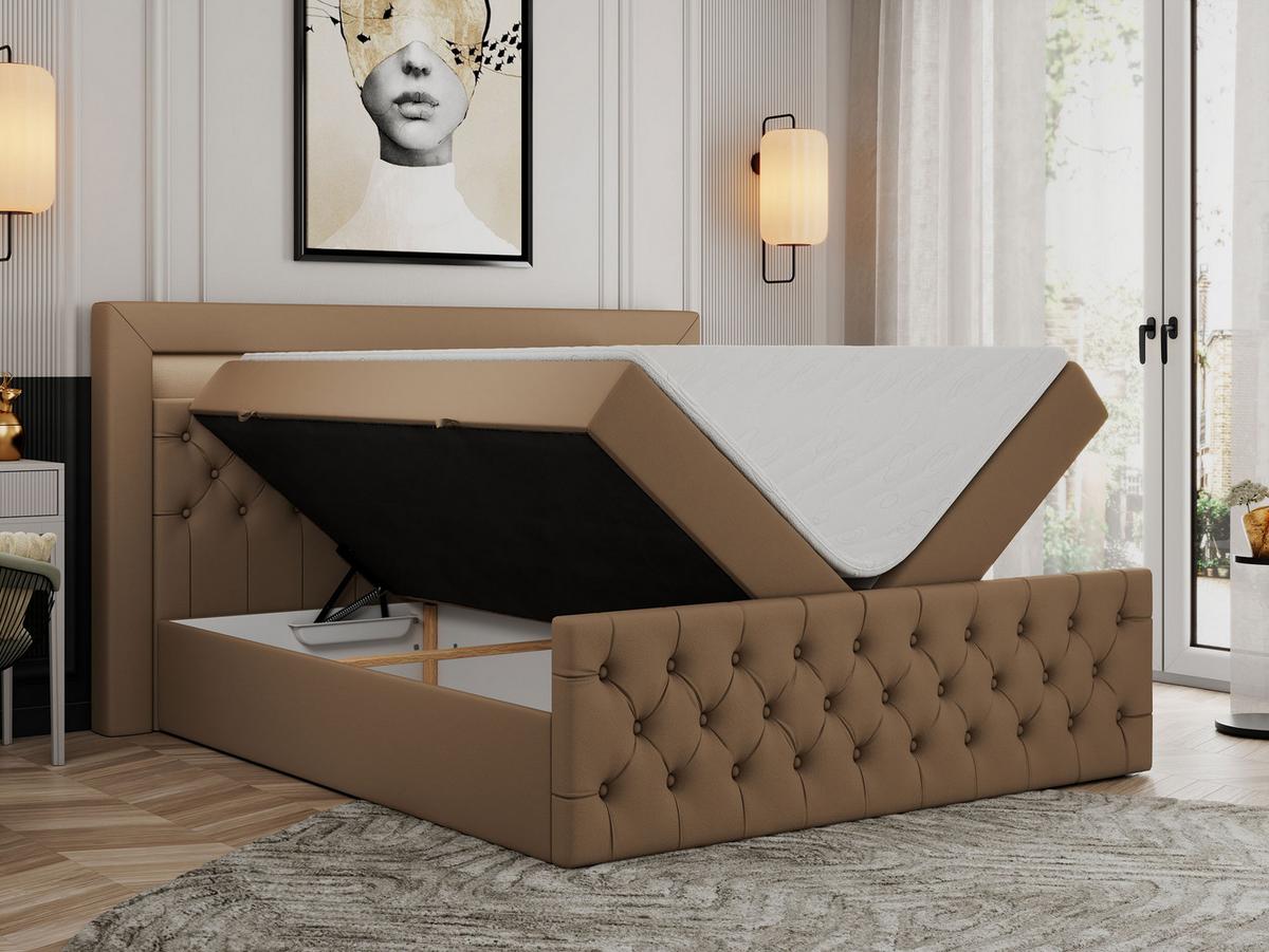 BOXBETT GOLD-9 LED 180/200 Braun Kunstleder - H3 - Braun, Holz/Textil (180/200cm) - MKS