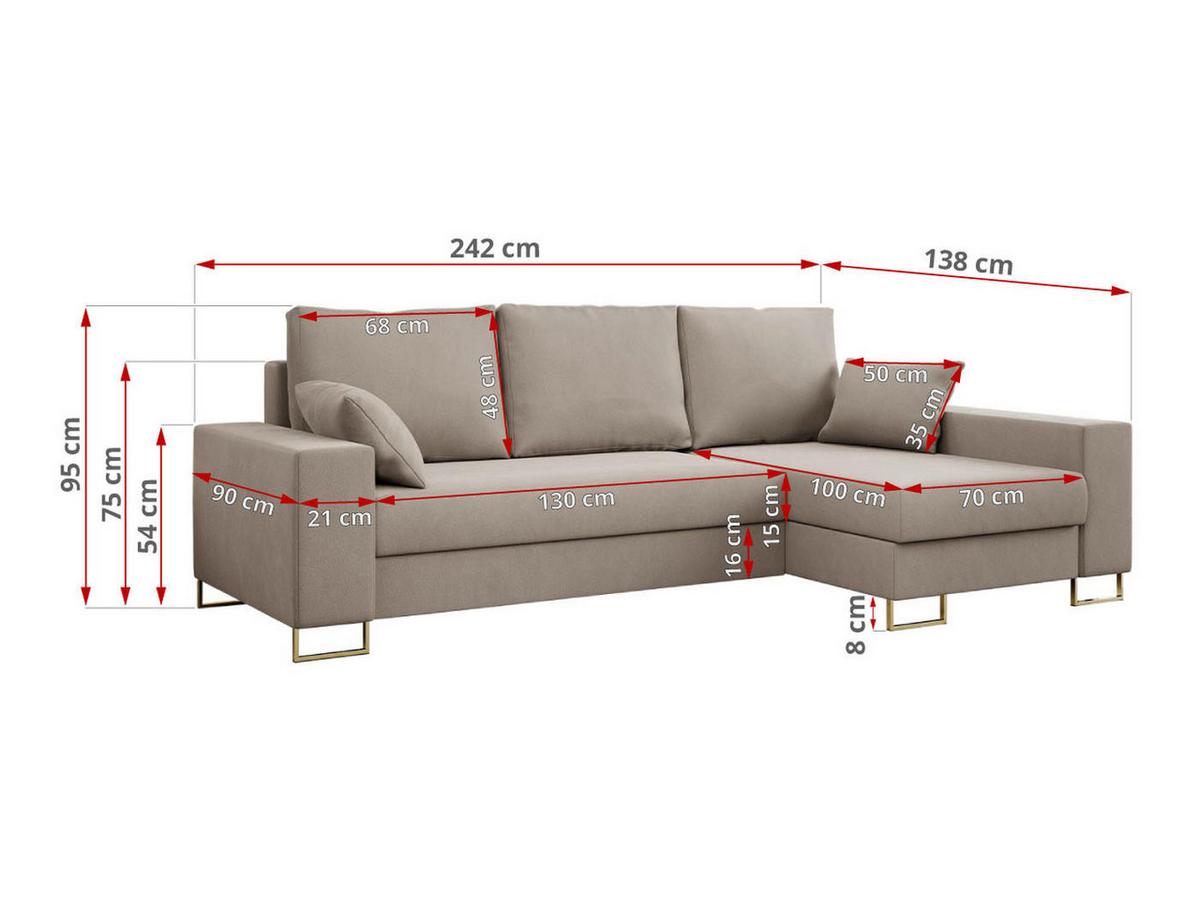 ECKSOFA Dorian Velvet Beige - Beige/Goldfarben, Textil/Metall (242/138cm) - MKS