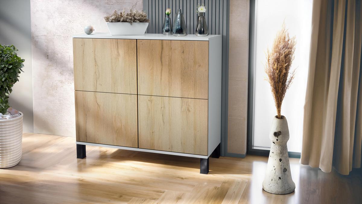 KOMMODE Rova Eiche Natur - Eichefarben, Holzwerkstoff (92.5/84.5/35cm) - Vladon