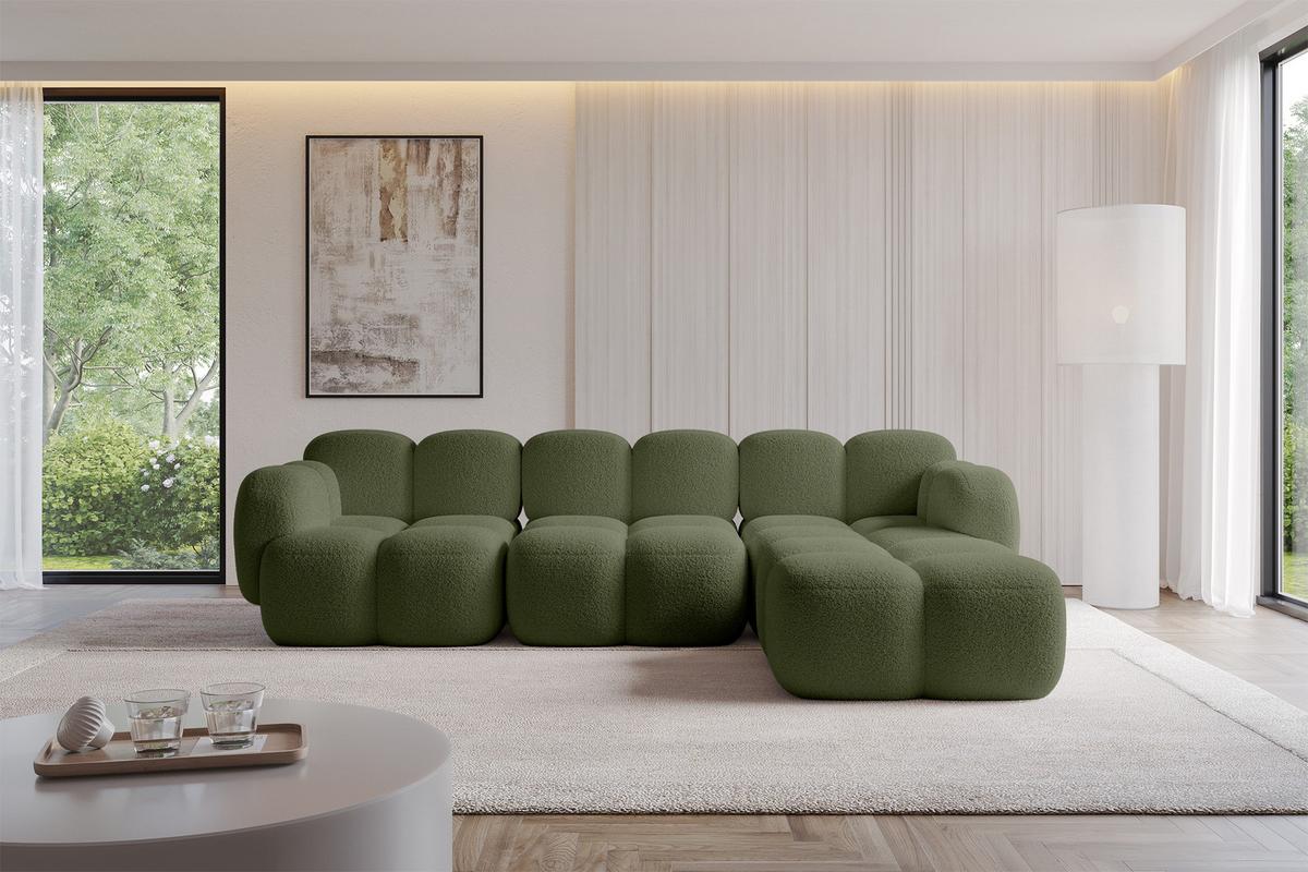 ECKSOFA modulares Sofa Rechts Miko-L2 302x205x75 Grün Bouclé - Smaragdgrün/Schwarz, Holzwerkstoff/Kunststoff (302/205cm) - ALTDECOR