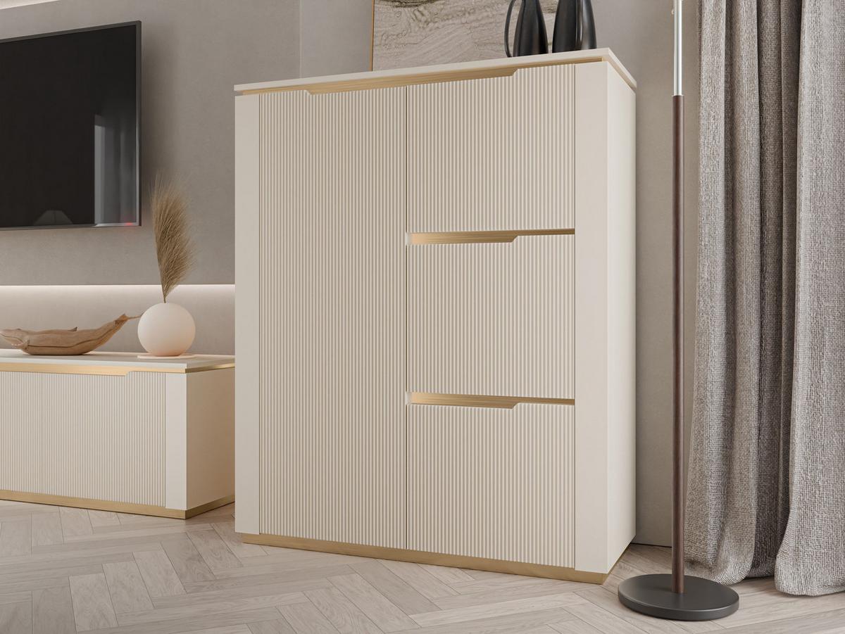 KOMMODE Hilafin 4D - Sandfarben/Goldfarben, Holzwerkstoff/Kunststoff (106/131/40cm) - MIRJAN24