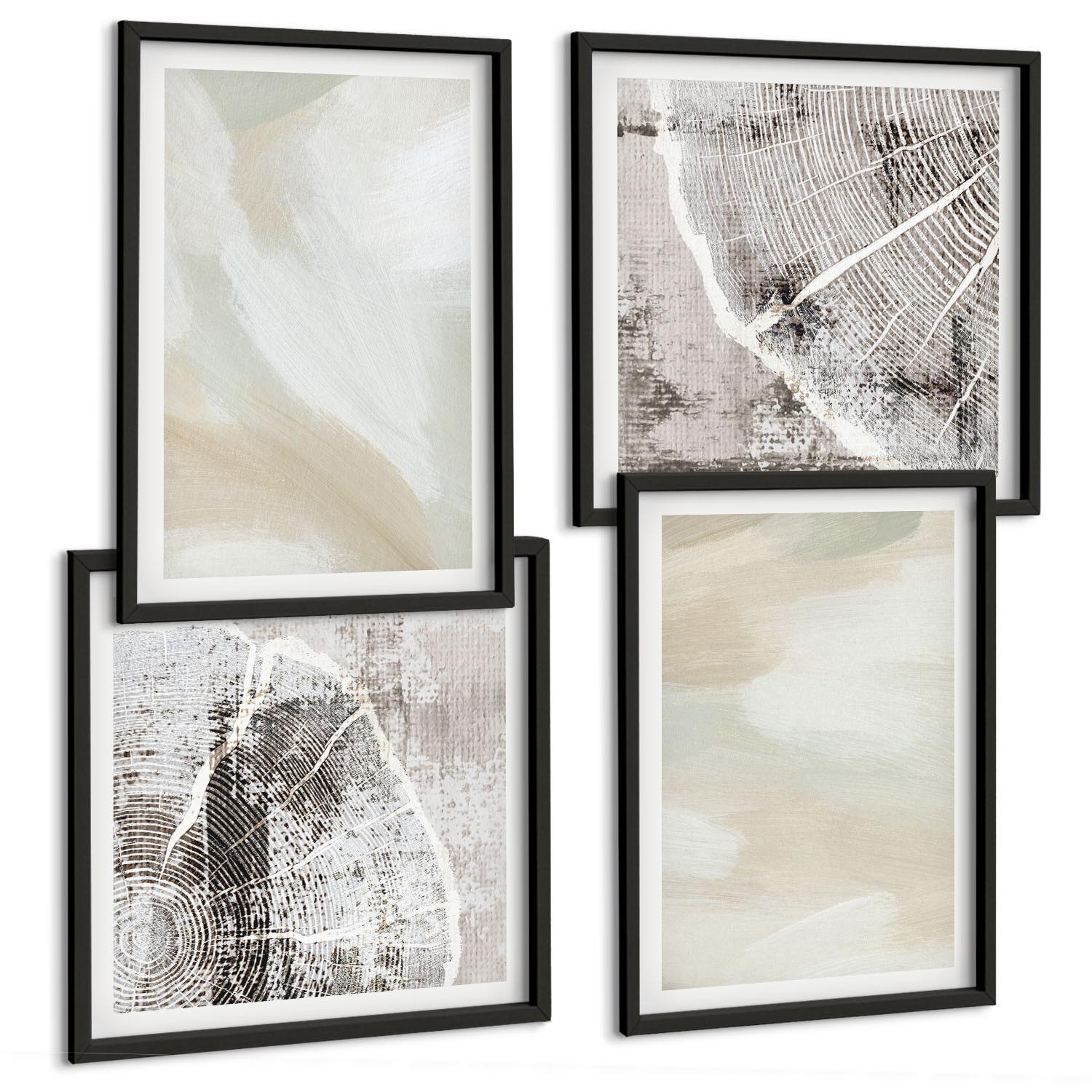 BILDER SET 4er Set - 50x50 cm & 40x60 cm Schwarzer Rahmen - Minimalismus der Farbstruktur - Schwarz, Kunststoff (50/50cm) - TULUP