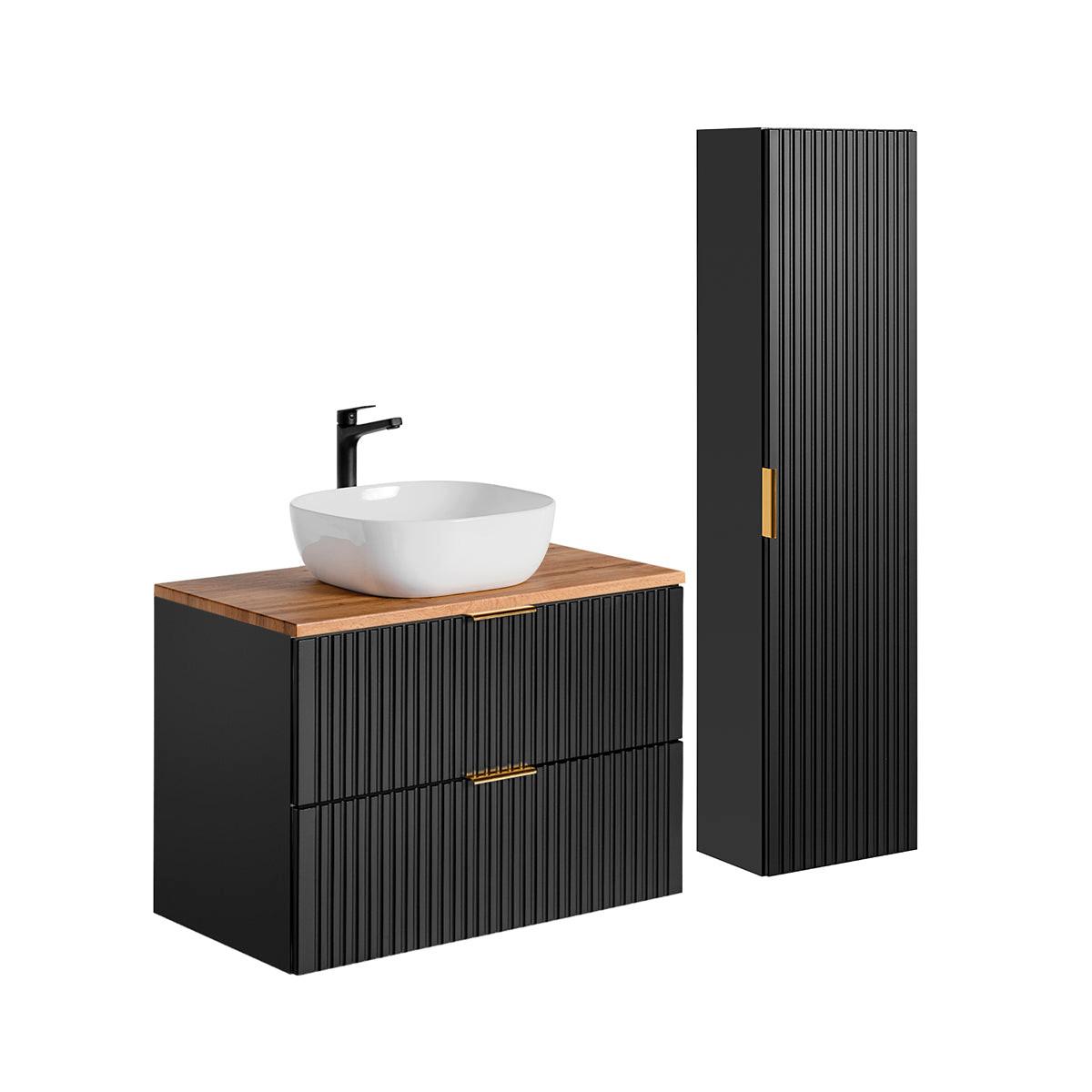 BADMÖBEL 80.6cm Adriel 2er-Set Schwarz und Holz - Schwarz, Holzwerkstoff (80.6/59/46cm) - Petits-meubles