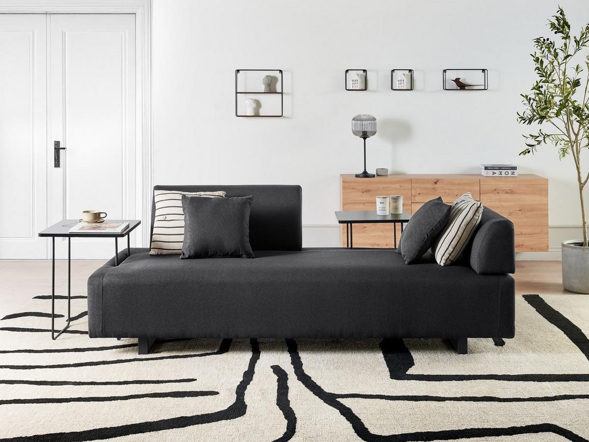 3-SITZER-SOFA Stoff Schwarz mit Tischen Sokna - Schwarz, Textil (220/81/86cm) - Beliani