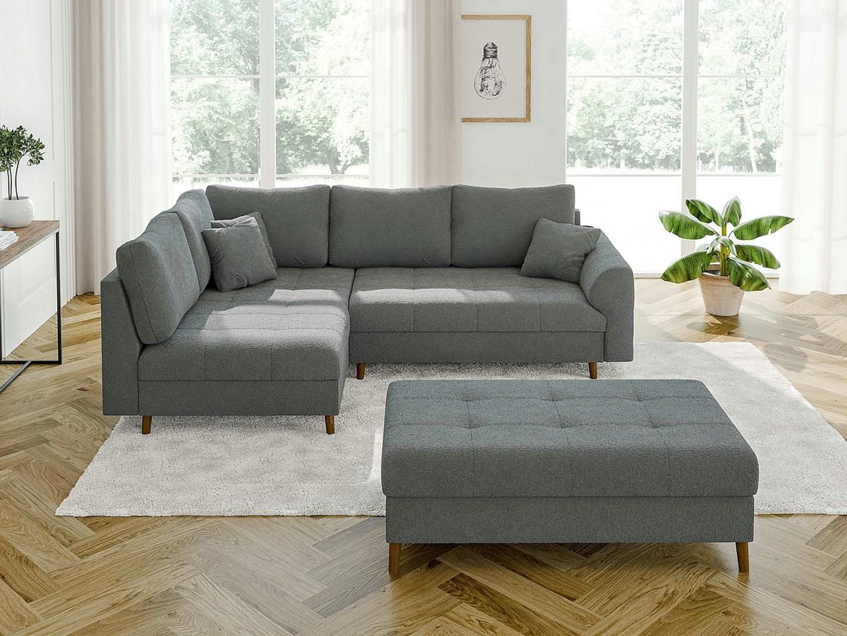 HOCKER Henrik Grau Boucle - Braun/Grau, Holz/Textil (118/40/73cm) - S-Style Möbel