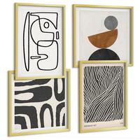 BILDER SET 4er Set - 50x50 cm & 40x60 cm Goldrahmen - Abstrakte Muster mit Linien - Goldfarben, Kunststoff (50/50cm) - TULUP