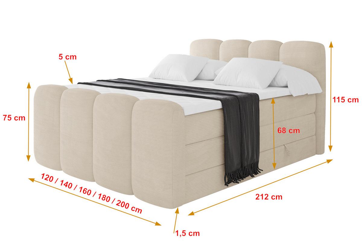 BOXBETT mit Matratze H3|H4 und Lattenrost - NINA-Z KING - 200x200 cm Poso - Beige - Ecru, Holzwerkstoff (200/200cm) - ALTDECOR