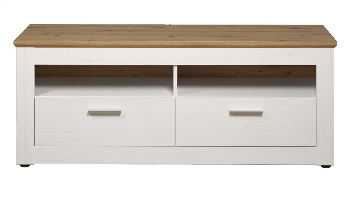 TV-LOWBOARD Pinie weiß, Eiche Artisan Landhaus 148 x 59 cm, Fernsehtisch in Komforthöhe - Silberfarben/Schwarz, Holzwerkstoff/Kunststoff (148/59/45cm) - Top.Furn